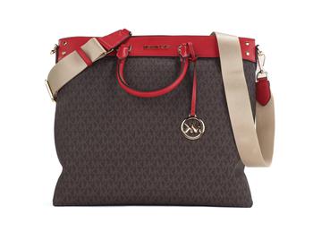 michael kors tote托特包, Michael Kors | Michael Kors Travel Large Signature PVC Top Zip North South Tote Handbag Women's (/Flame)商品图片 6.3折