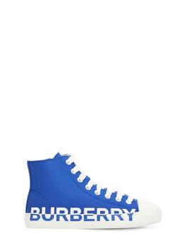 Burberry | Logo Print Cotton Lace-up High Sneakers商品图片,