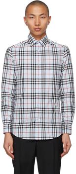 Burberry | Blue Poplin Check Logo Appliqué Shirt商品图片,独家减免邮费