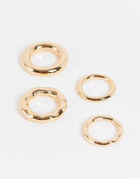 推荐ASOS DESIGN pack of 4 rings in tube design in gold tone商品