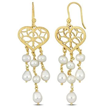 Mimi & Max | Mimi & Max 6-6.5mm Cultured Freshwater Pearl Chandelier Style Heart Drop Earrings in Yellow Plated Sterling Silver 3.1折, 独家减免邮费