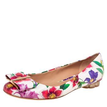 菲拉格慕芭蕾鞋, [二手商品] Salvatore Ferragamo | Salvatore Ferragamo Multicolor Floral Print Leather Avola Bow Ballet Flats Size 36商品图片 4.5折