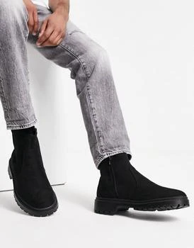 推荐New Look chunky faux suede chelsea boots in black商品