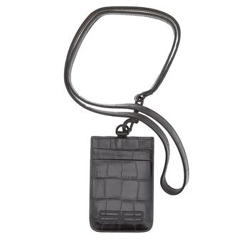 商品Black Gossip Croco Embossed Leather Card Holder With Strap图片