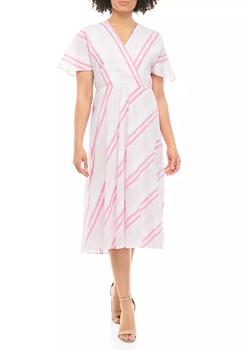 Sandra Darren, Sandra Darren | Women's Short Sleeve Faux Wrap Striped Dress商品图片 2.5折×额外8.5折, 额外八五折