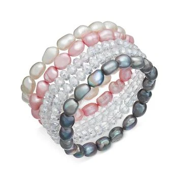 Macy's | 5-Pc. Set White, Pink & Gray Cultured Freshwater Baroque Pearl (7mm) and Rondel Crystal Stretch Bracelets,商家Macy's,价格¥263