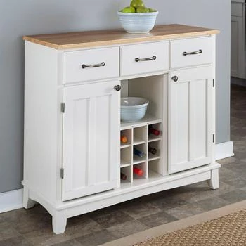 QuikFurn | Natural Wood Top Kitchen Island Sideboard Cabinet Wine Rack in White,商家Premium Outlets,价格¥7079