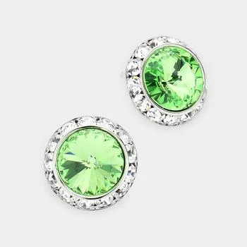 FASHNZFAB | Rivoli Cut Genuine Crystal Round Stud Earrings - Peridot,商家Premium Outlets,价格¥177