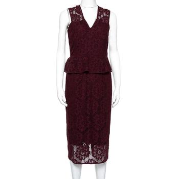 美国burberry, [二手商品] Burberry | Burberry Burgundy Lace Peplum Detail Sleeveless Dress S商品图片 4.1折
