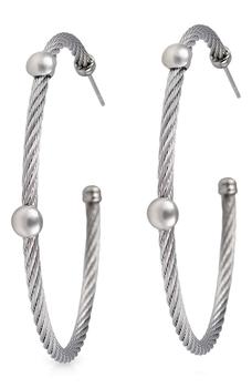 商品18K White Gold & Stainless Steel Cable Hoop Earrings图片