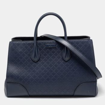 [二手商品] Gucci | Gucci Navy Blue Diamante Leather Top Zip Shopper Tote商品图片,满1件减$100, 满减