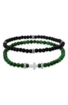 HMY JEWELRY | Men's Set of 2 Sterling Silver Jade & Lava Stone Beaded Stretch Bracelets,商家Nordstrom Rack,价格¥487