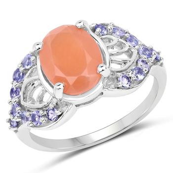 商品Quintessence Jewelry | 3.06 Carat Genuine Peach Moonstone And Tanzanite .925 Sterling Silver Ring,商家Verishop,价格¥827图片