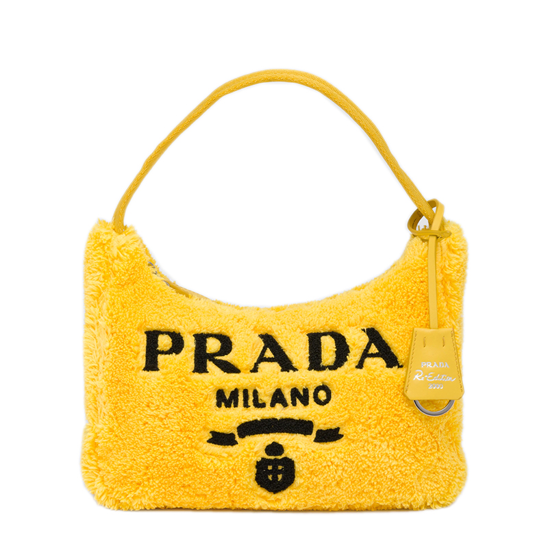 Prada | PRADA/普拉达 22新款Re-Edition 2000系列 女士迷你黄色/黑色织物徽标印花饰徽标吊饰单肩斜挎毛圈包hoob流浪包1NE515_2DXO_F0C5K商品图片,额外9.5折, 包邮包税, 额外九五折