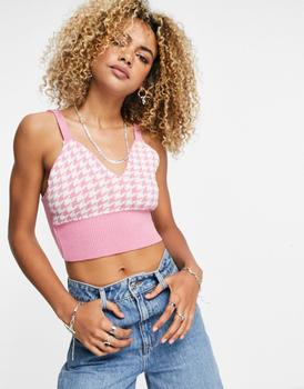 Topshop | Topshop knitted houndstooth bralet in pink商品图片,4.5折