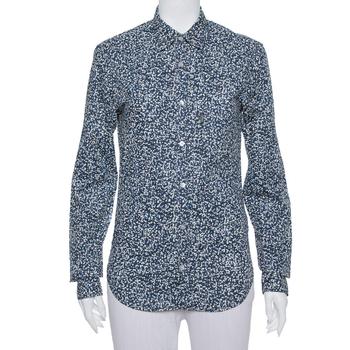 推荐Burberry Brit Navy Blue Printed Cotton Button Front Shirt XS商品