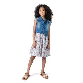 Rare Editions | Big Girls Denim Vest Dress Outfit with Necklace, 3 PC,商家Macy's,价格¥304