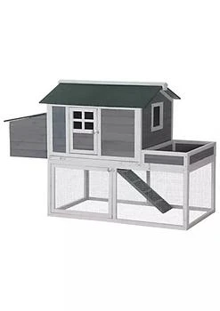 PawHut | 63" Chicken Coop Wooden Chicken House Rabbit Hutch Poultry Cage Hen Pen Backyard with Garden Box Run Area Nesting Box Grey,商家Belk,价格¥2461