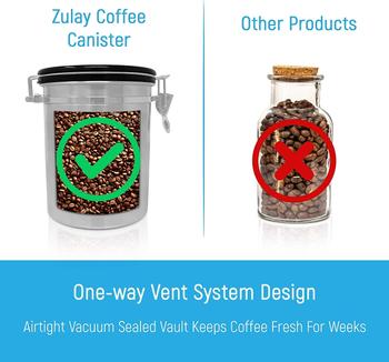 商品Zulay Kitchen | Airtight Coffee Canister - Stainless Steel Coffee Storage Canister with Scoop,商家Premium Outlets,价格¥227图片