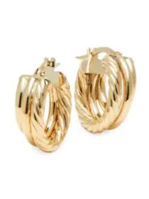 product 14K Yellow Gold Three-Row Hoop Earrings image