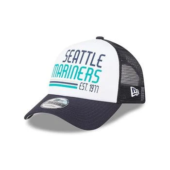 New Era | Men's White, Navy Seattle Mariners Stacked A-Frame Trucker 9FORTY Adjustable Hat 独家减免邮费
