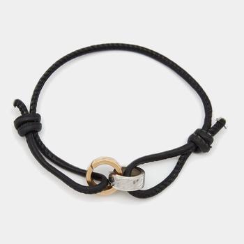 推荐Chopard Chopardissimo Black Leather 18k Two Tone Gold Adjustable Cord Bracelet商品