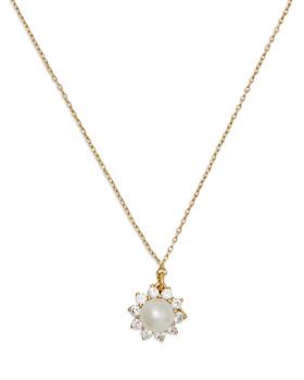 商品Kate Spade | Sunny Pavé & Imitation Pearl Halo Pendant Necklace in Gold Tone, 16"-19",商家Bloomingdale's,价格¥513图片