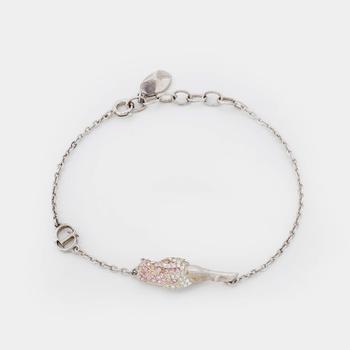 [二手商品] Dior | Dior Silver Tone Crystal Studded Rose Chain Necklace商品图片,9.8折, 满1件减$100, 满减