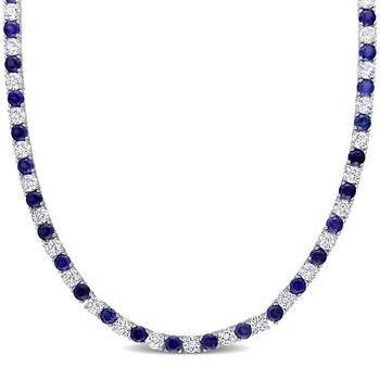 商品Amour 33 CT TGW Created Blue Sapphire and Created White Sapphire Necklace Silver White Tongue and Groove Clasp Length (inches): 17图片