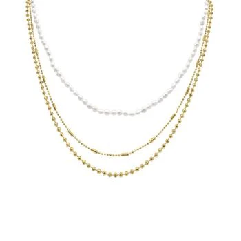 ADORNIA | Gold-Tone Imitation Pearl Three-Row Layered Necklace, 17" + 3" extender 独家减免邮费