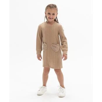 推荐Toddler Girls Long Sleeve Heart Pocket Sweater Dress商品