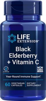 商品Life Extension Black Elderberry + Vitamin C (60 Vegetarian Capsules)图片