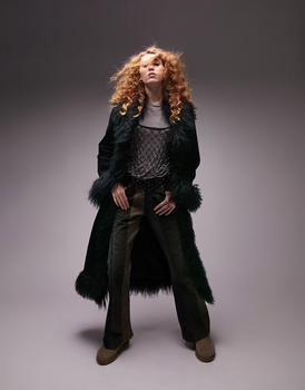 Topshop | Topshop premium real suede longline coat in black商品图片,