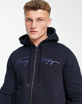 推荐Tommy Hilfiger signature navy hoodie in zip through商品