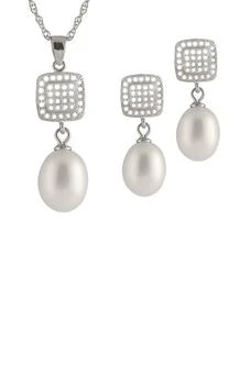 Splendid Pearls | 8-9mm Freshwater Pearl & CZ Earrings and Pendant Necklace Set 独家减免邮费