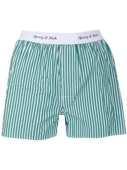 Sporty & Rich | Sporty & Rich Cassie Elasticated Logo Waist Striped Boxer Shorts商品图片,6.3折起