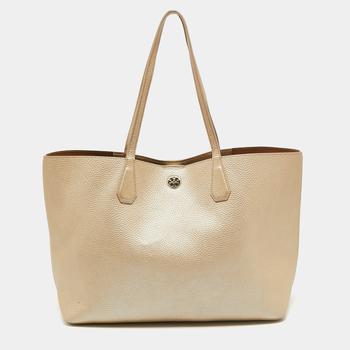 推荐Tory Burch Metallic Beige Leather Perry Tote商品