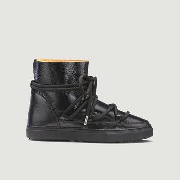 推荐Leather and wool patent boots Black yellow Inuikii商品