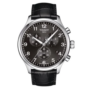 Tissot | 【预售4周】 天梭  速驰系列精钢表壳黑色皮革表带黑盘男士石英腕表 45毫米,商家IWCOCO,价格¥2313