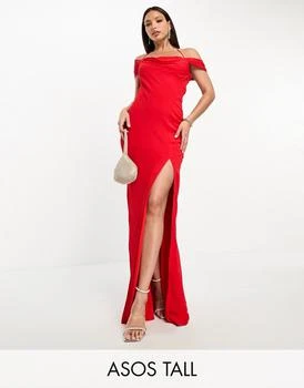ASOS | ASOS DESIGN Tall cap sleeve strappy open back bias maxi dress in red 5.0折