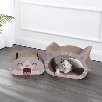 THE LICKER STORE | Opal 19" Modern Cardboard Happy Cat Head 2-in-1 Cat Cave Scratcher with Built-In Bell Toys and Catnip, Muted Pink/Cream,商家Premium Outlets,价格¥556