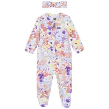 商品Levi's | Baby Girls Floral Printed Footed Coverall with Headband, 2 Piece Set,商家Macy's,价格¥177图片