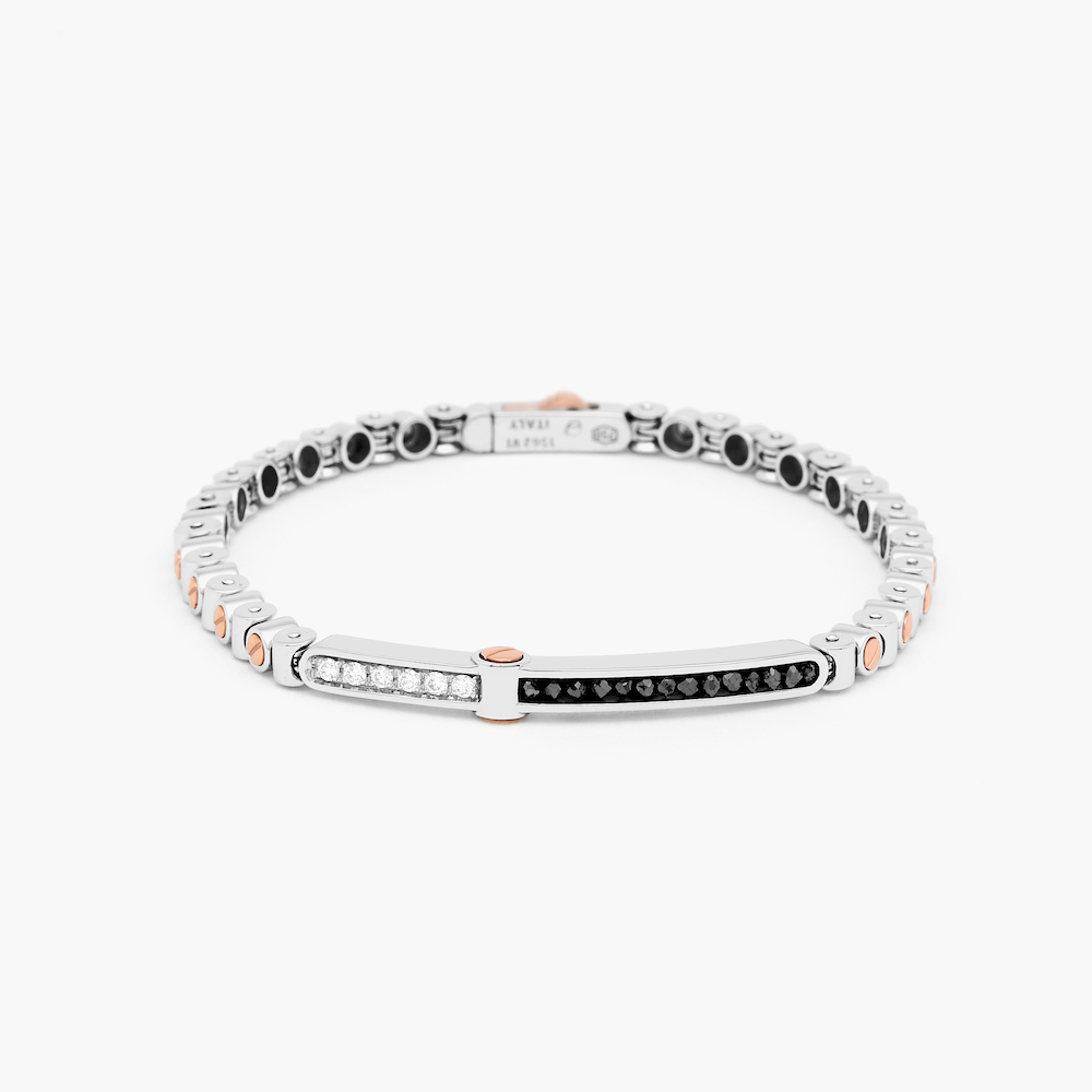 商品Zancan | 18k white gold bracelet with rose gold screws and black and white diamonds.,商家Zancan Gioielli,价格¥48790图片