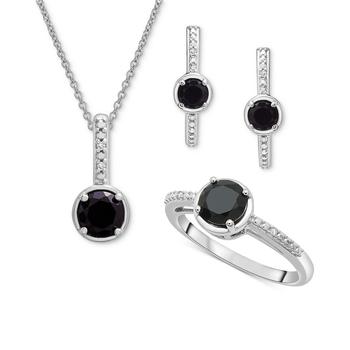 商品3-Pc. Set Onyx & Diamond Accent Pendant Necklace, Ring and Hoop Earrings in Sterling Silver图片
