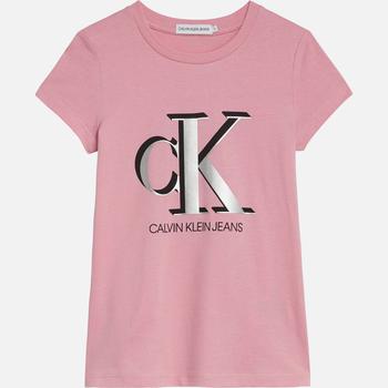 推荐Calvin Klein Girl's Contrast Monogram T-Shirt - Soft Berry商品
