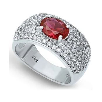 Macy's | Cubic Zirconia Pavé Band Ring with Red CZ Oval Center Prong Stone in Silver Plate,商家Macy's,价格¥181
