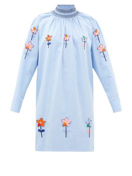 Prada | Floral-embroidered cotton-poplin tunic blouse商品图片,