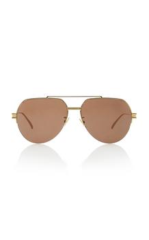 Bottega Veneta | Bottega Veneta - Women's Oversized Aviator Gold-Tone Sunglasses - Brown - OS - Moda Operandi商品图片,