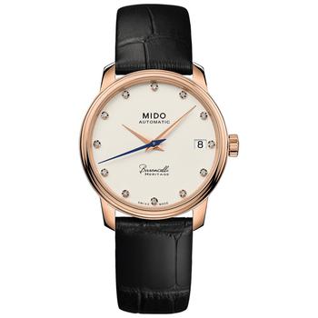 美度女表正品, MIDO | Women's Swiss Automatic Baroncelli III Heritage Diamond (1/10 ct. t.w.) Black Leather Strap Watch 33mm商品图片 