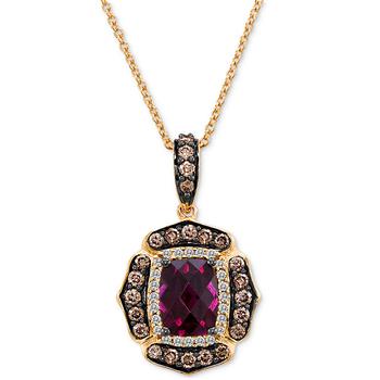 商品Raspberry Rhodolite (1-1/2 ct. t.w.) & Diamond (5/8 ct. t.w.) Halo 18" Pendant Necklace in 14k Rose Gold图片